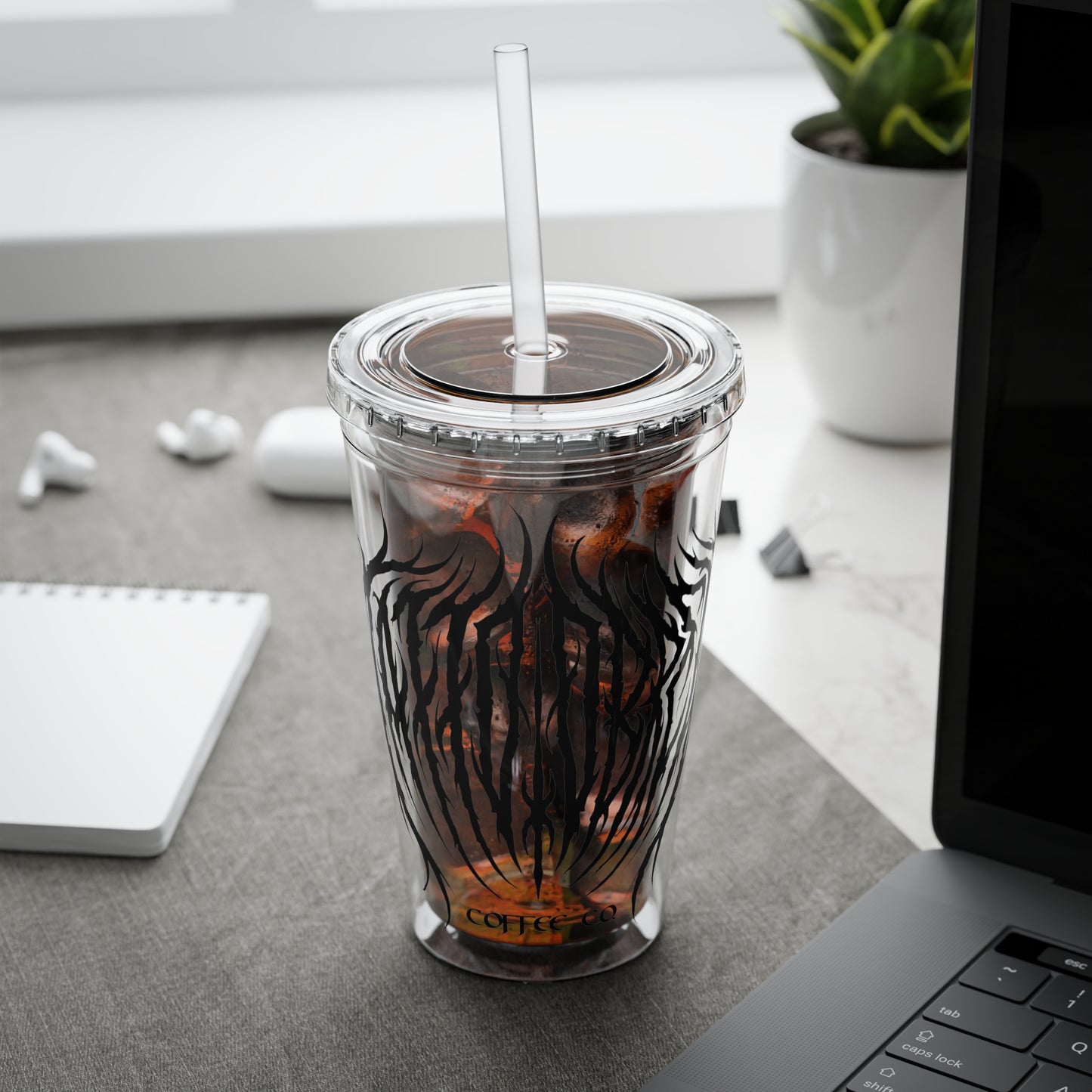 Tumbler with Straw, 16oz - Iced Coffee Cup Design